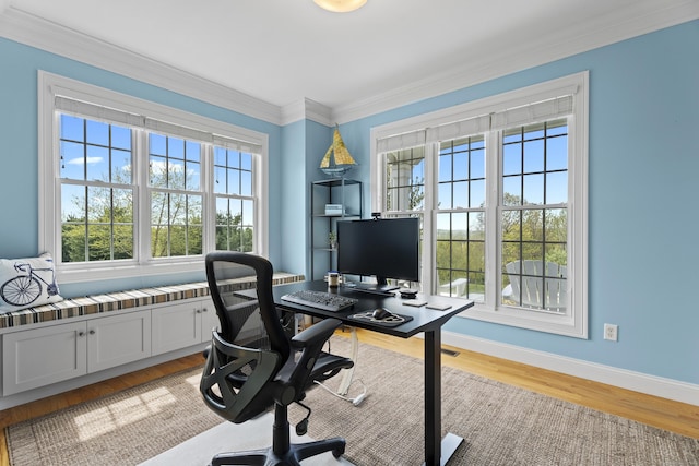 20 Peach Ln, East Lyme, CT 06333 - office area with light wood-type flooring, baseboards, and crown molding