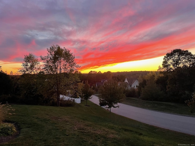 20 Peach Ln, East Lyme, CT 06333 - yard at dusk featuring a lawn