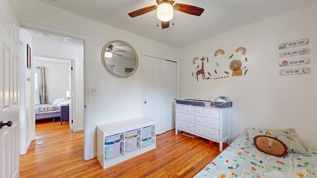 86 Butler Ave, Southington, CT 06489 - bedroom featuring light wood-type flooring, a closet, and ceiling fan