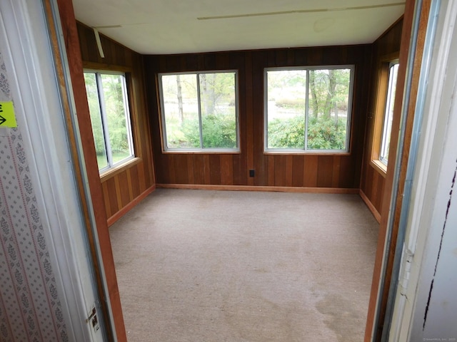 42 Riverside Dr, Branford, CT 06405 - unfurnished sunroom featuring wood walls and carpet flooring