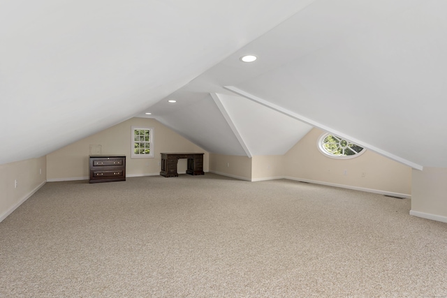 173 Highwoods Dr, Guilford, CT 06437 - additional living space with carpet, baseboards, vaulted ceiling, and recessed lighting