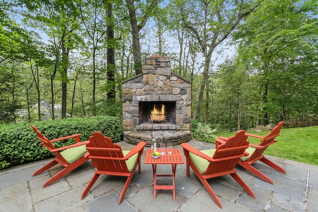 41 Little Brook Rd, Wilton, CT 06897 - view of patio / terrace featuring an outdoor stone fireplace