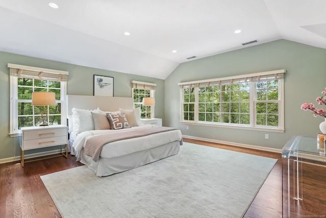 41 Little Brook Rd, Wilton, CT 06897 - bedroom with vaulted ceiling, wood finished floors, baseboards, and recessed lighting