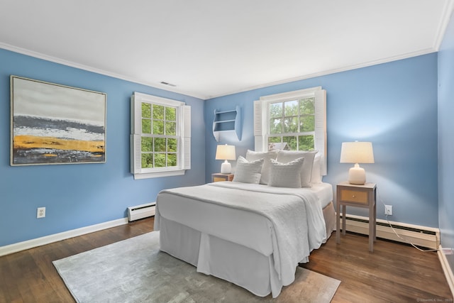 41 Little Brook Rd, Wilton, CT 06897 - bedroom with a baseboard heating unit, a baseboard radiator, baseboards, multiple windows, and crown molding