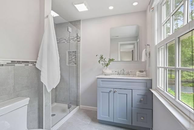 41 Little Brook Rd, Wilton, CT 06897 - full bathroom featuring vanity, healthy amount of natural light, a shower stall, and recessed lighting