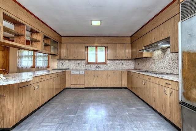 23 Pinesbridge Rd, Oxford, CT 06478 - kitchen with electric cooktop, under cabinet range hood, light countertops, a sink, and healthy amount of natural light