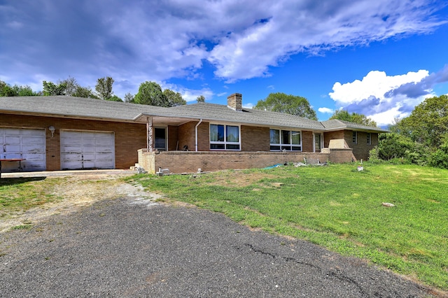 23 Pinesbridge Rd, Oxford, CT 06478 - ranch-style home featuring an attached garage, brick siding, a chimney, a front lawn, and driveway