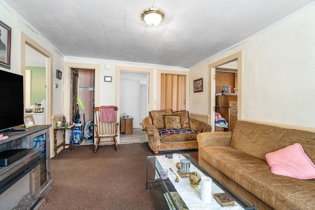 35 S St, Bethel, CT 06801 - living room featuring dark carpet and crown molding