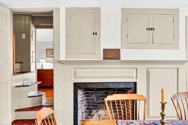 details featuring a fireplace and electric panel