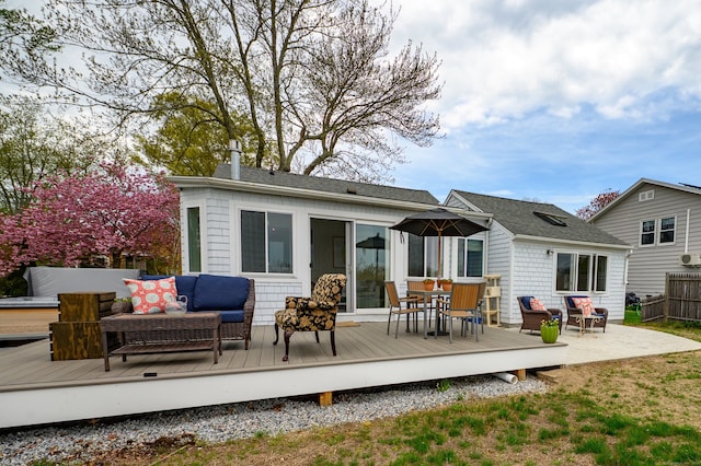 3 Clark Ave, Old Saybrook, CT 06475 - back of house featuring a wooden deck, outdoor dining space, an outdoor hangout area, and fence