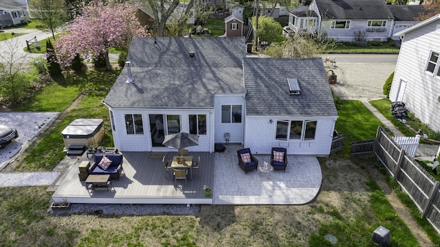 3 Clark Ave, Old Saybrook, CT 06475 - back of property featuring roof with shingles, an outdoor living space, a wooden deck, and a residential view