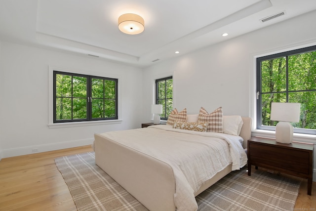 168 Proprietors Xing, New Canaan, CT 06840 - bedroom with a tray ceiling, light wood finished floors, baseboards, and recessed lighting