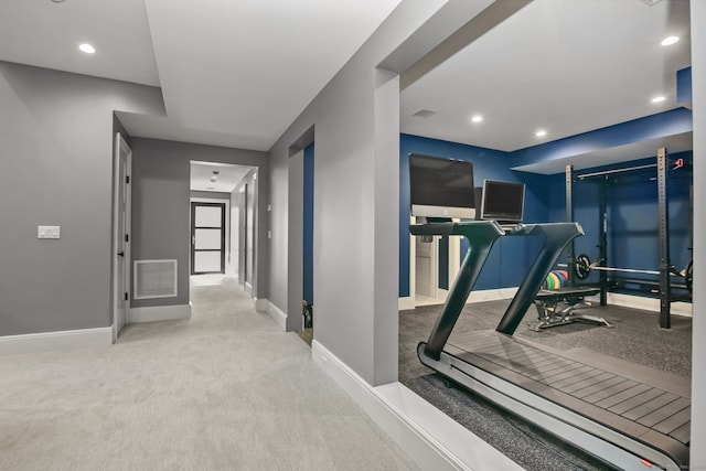 168 Proprietors Xing, New Canaan, CT 06840 - workout room featuring carpet flooring, baseboards, and recessed lighting