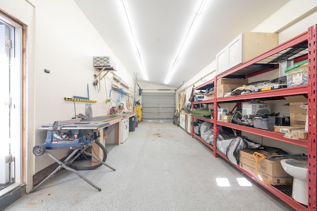 garage featuring a workshop area