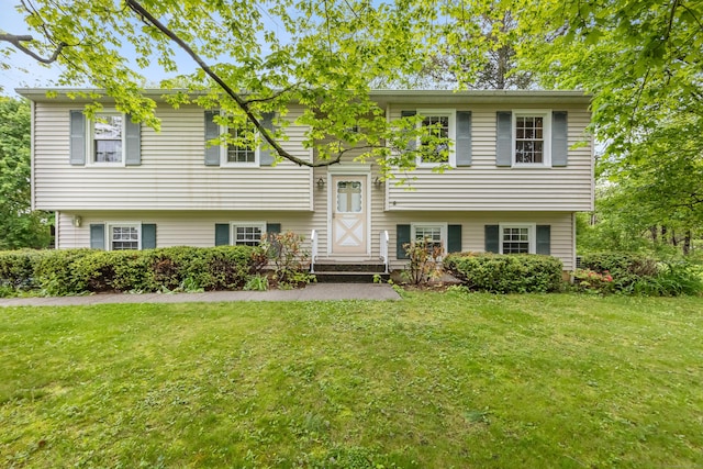 raised ranch featuring a front yard
