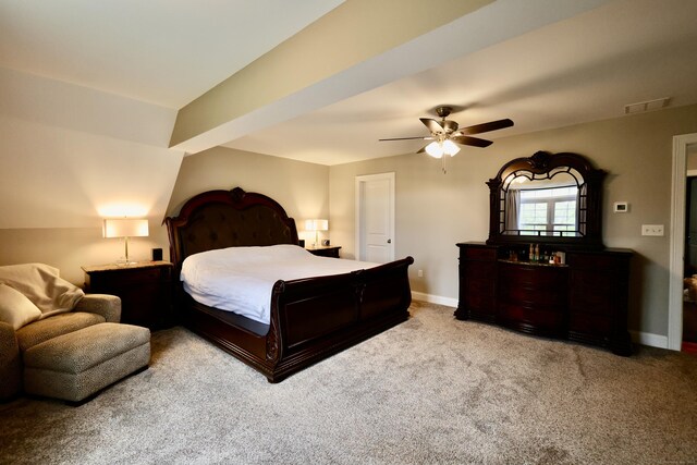 bedroom featuring carpet flooring, a ceiling fan, and baseboards