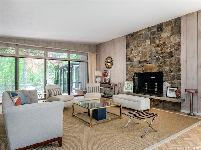 95 Shinar Mountain Rd, Washington, CT 06794 - living room with wooden walls and a fireplace