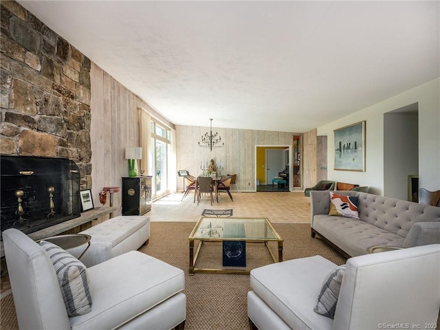 95 Shinar Mountain Rd, Washington, CT 06794 - living room with an inviting chandelier and wood walls