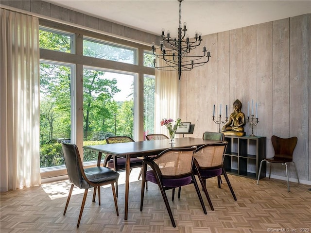 95 Shinar Mountain Rd, Washington, CT 06794 - dining area featuring wooden walls and an inviting chandelier