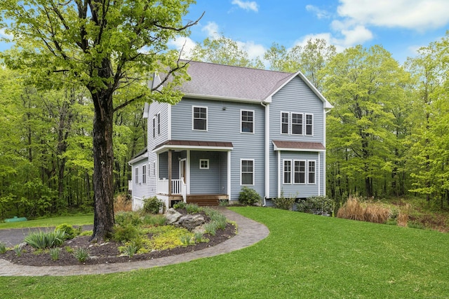 4 Aunt Park Ln, Newtown, CT 06470 - view of front of property featuring a porch, a front lawn, and roof with shingles