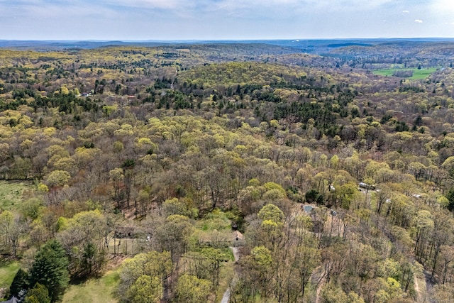 aerial view of property's location featuring a forest