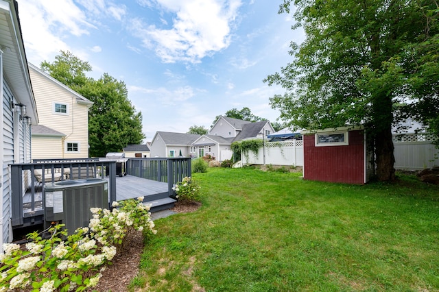 24 Sea Crest Ave, East Lyme, CT 06357 - view of yard with central AC, a storage shed, an outbuilding, a wooden deck, and a residential view