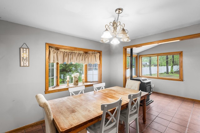 1 Glen Cir, Seymour, CT 06483 - tiled dining area featuring a chandelier, plenty of natural light, baseboards, and lofted ceiling