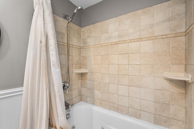 1 Glen Cir, Seymour, CT 06483 - bathroom featuring a combined bath / shower with jetted tub and wainscoting