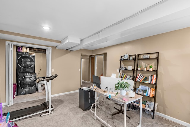 1 Glen Cir, Seymour, CT 06483 - exercise area featuring stacked washer / dryer, carpet flooring, baseboards, and recessed lighting