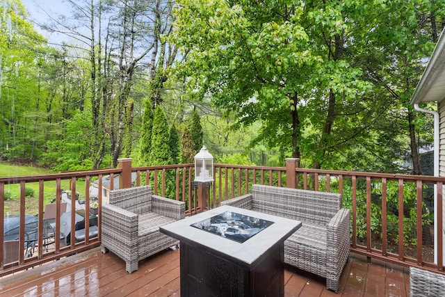 1 Glen Cir, Seymour, CT 06483 - wooden deck with an outdoor living space with a fire pit