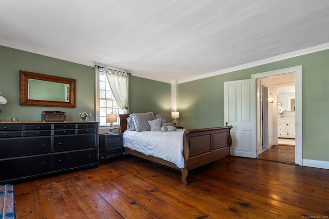 1696 Main St, Glastonbury, CT 06033 - bedroom with baseboards, ornamental molding, and dark wood finished floors