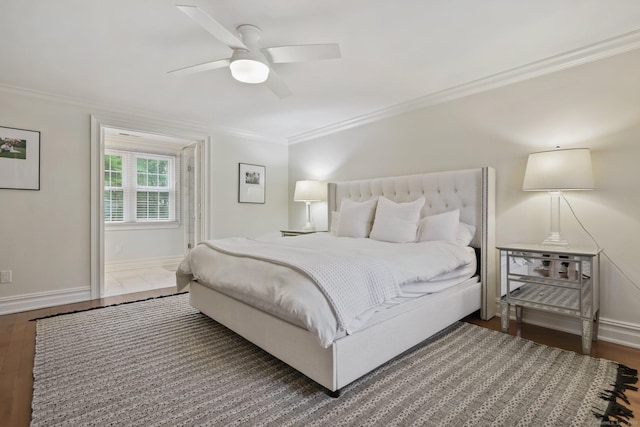 123 Richmond Hill Rd Unit 20, New Canaan, CT 06840 - bedroom featuring ornamental molding, wood finished floors, baseboards, and ceiling fan