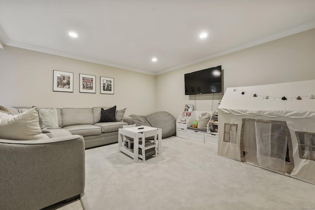123 Richmond Hill Rd Unit 20, New Canaan, CT 06840 - living area with crown molding, recessed lighting, and light colored carpet