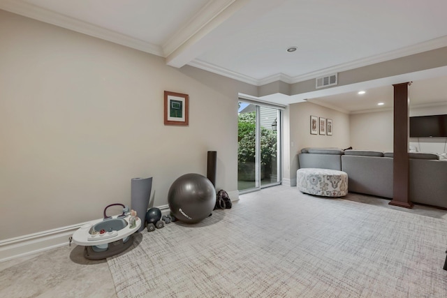 123 Richmond Hill Rd Unit 20, New Canaan, CT 06840 - workout area with ornamental molding, baseboards, and recessed lighting