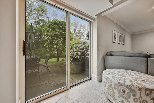 123 Richmond Hill Rd Unit 20, New Canaan, CT 06840 - doorway to outside featuring crown molding and tile patterned floors