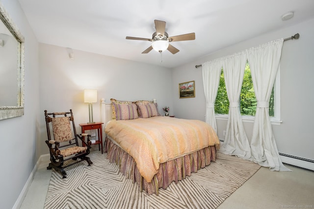 16 Bristol Pl, Wilton, CT 06897 - bedroom featuring carpet flooring, baseboards, a ceiling fan, and a baseboard radiator