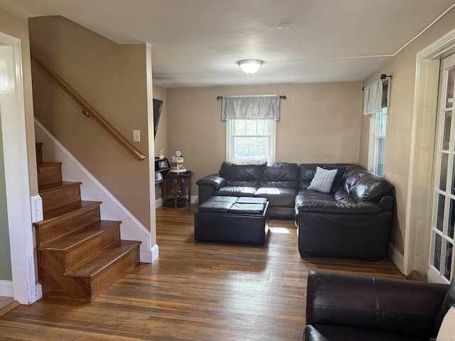 30 May St, Meriden, CT 06451 - living room featuring wood finished floors, stairway, and baseboards