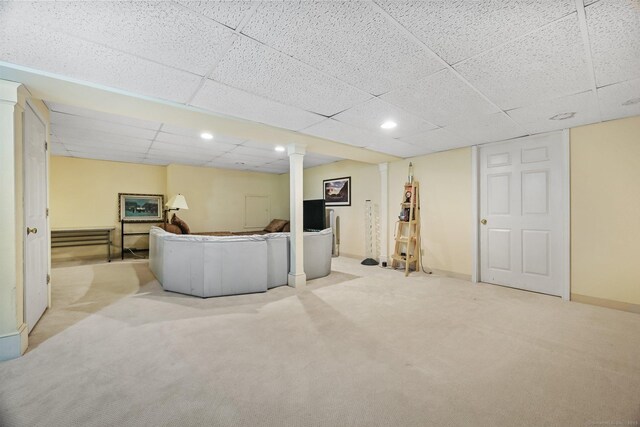 260 Range Rd, Fairfield, CT 06890 - carpeted living room with a drop ceiling, baseboards, and recessed lighting
