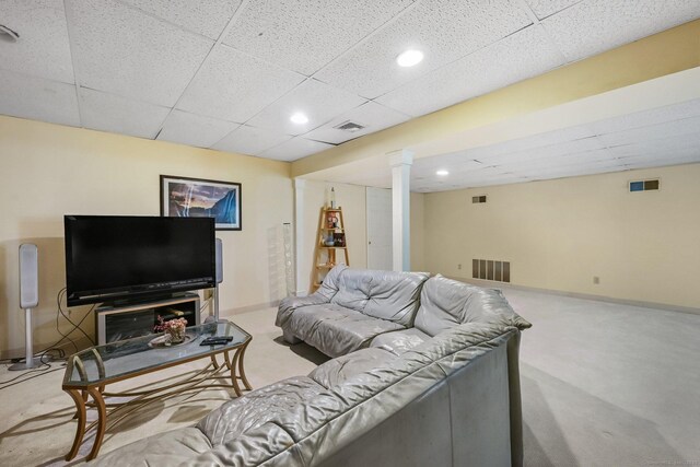 260 Range Rd, Fairfield, CT 06890 - living room featuring carpet, baseboards, recessed lighting, and a drop ceiling