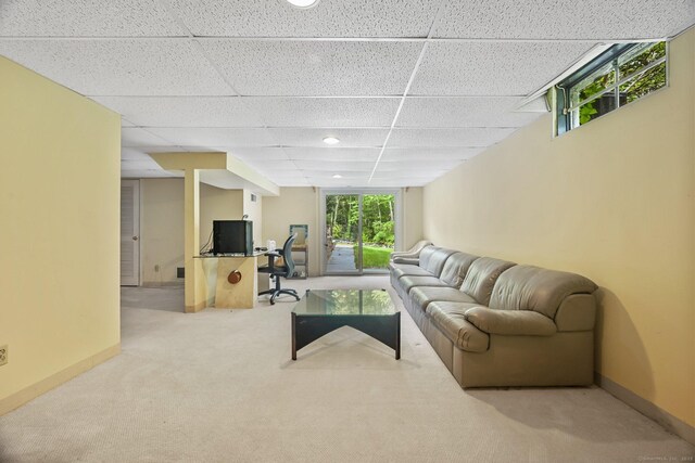 260 Range Rd, Fairfield, CT 06890 - carpeted living room featuring a drop ceiling, baseboards, and recessed lighting