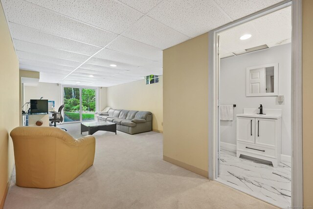 260 Range Rd, Fairfield, CT 06890 - living area with a drop ceiling, baseboards, light carpet, and recessed lighting
