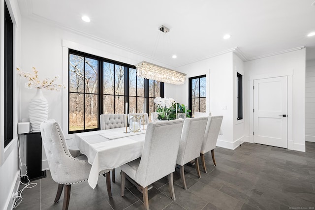 100 Georgetown Rd, Weston, CT 06883 - dining room featuring ornamental molding, recessed lighting, a chandelier, and baseboards
