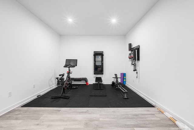 100 Georgetown Rd, Weston, CT 06883 - workout area with wood finished floors, recessed lighting, and baseboards