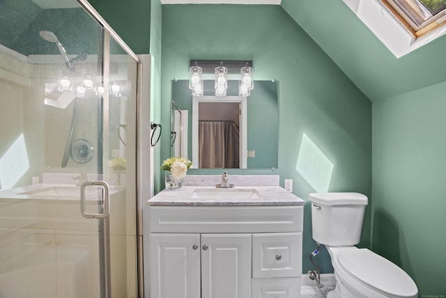 37 Hungry Hill Cir, Guilford, CT 06437 - full bath featuring a skylight, a shower stall, vanity, and toilet