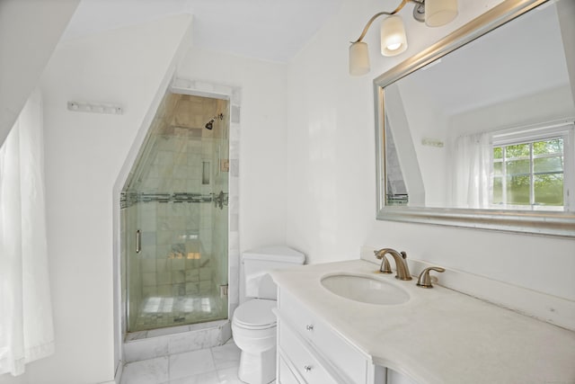37 Hungry Hill Cir, Guilford, CT 06437 - bathroom featuring toilet, a shower stall, marble finish floors, and vanity