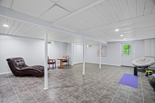 37 Hungry Hill Cir, Guilford, CT 06437 - below grade area with dark tile patterned flooring, recessed lighting, and baseboards