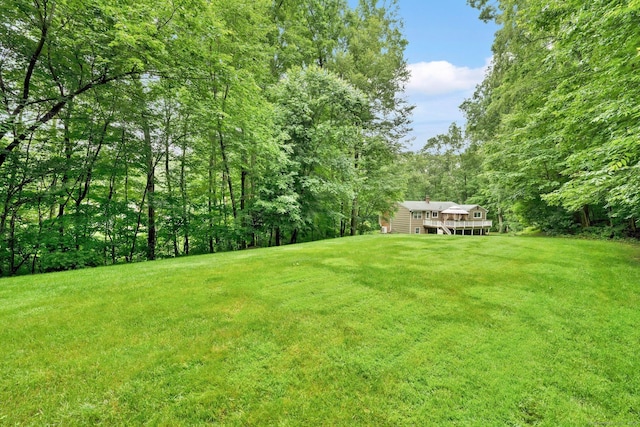 451 Jones Hollow Rd, Marlborough, CT 06447 - view of grassy yard featuring a deck and a wooded view