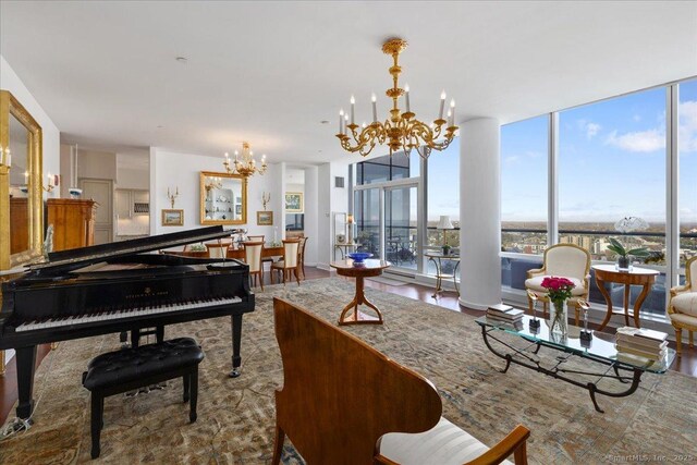 living room featuring a chandelier