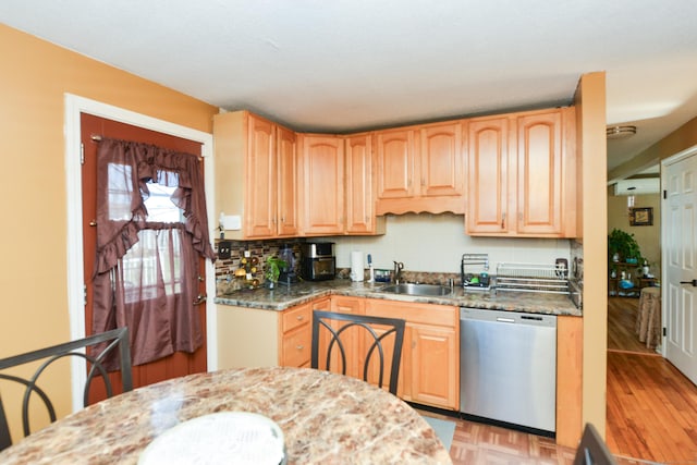 61 Kenyon Cir, New Britain, CT 06053 - kitchen featuring a sink, stainless steel dishwasher, and light brown cabinets