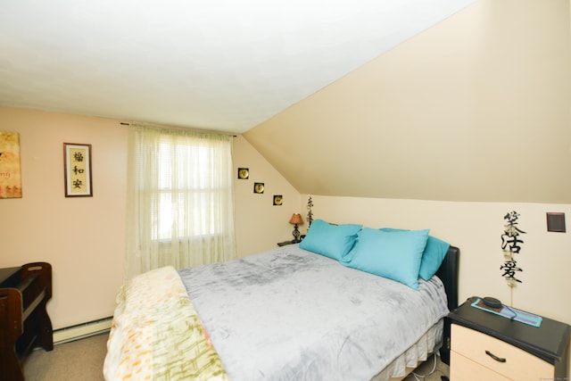 61 Kenyon Cir, New Britain, CT 06053 - carpeted bedroom featuring a baseboard heating unit and lofted ceiling